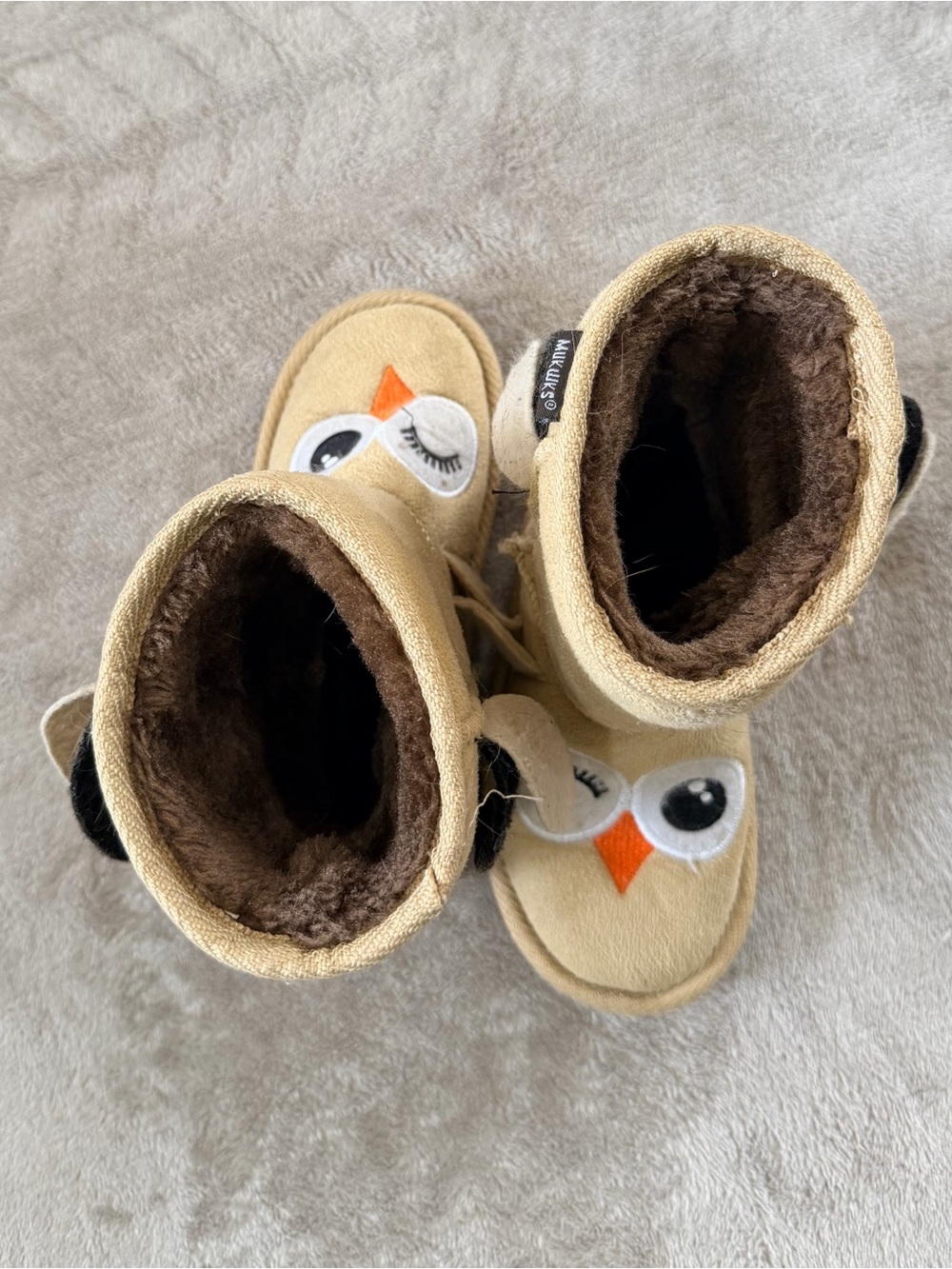 MUK LUKS Kids Tan Owl Faux Fur Cute Boots Size 11 - Picture 5 of 5